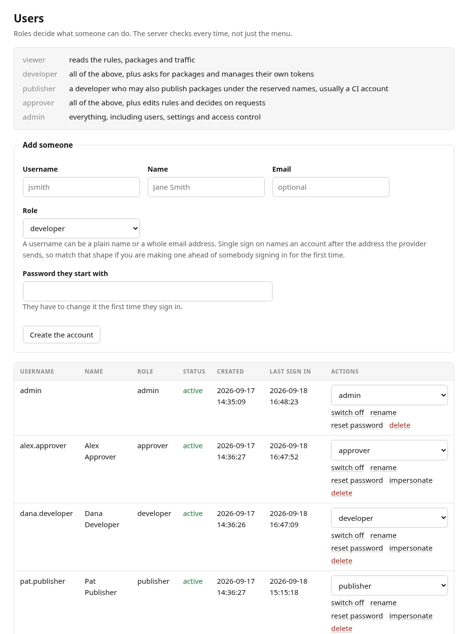 Users and roles