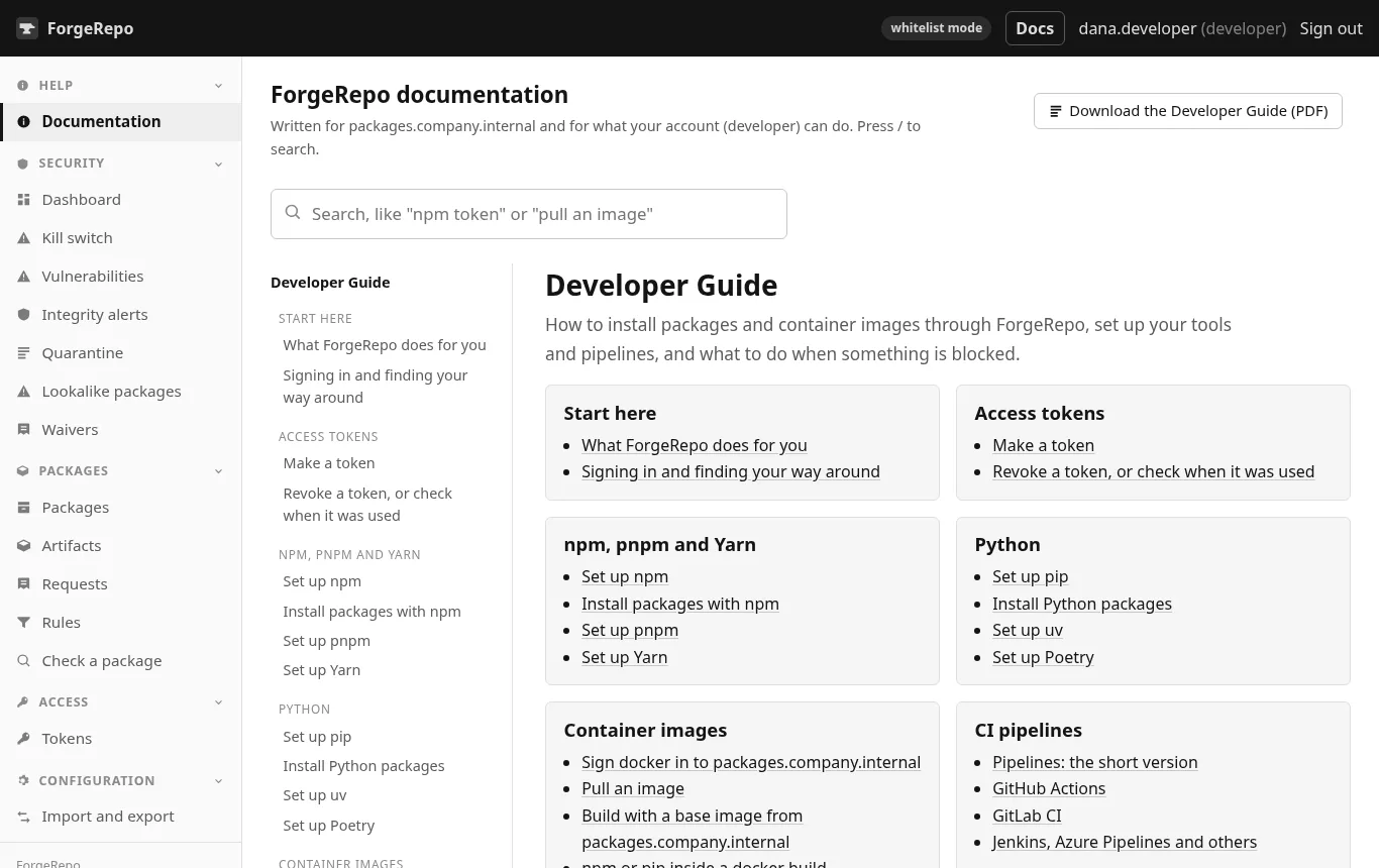 The portal as a developer sees it