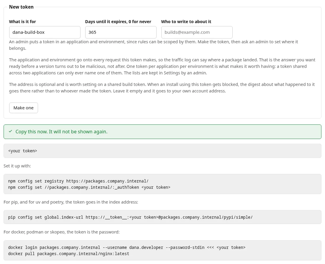 A new token and the setup commands for it